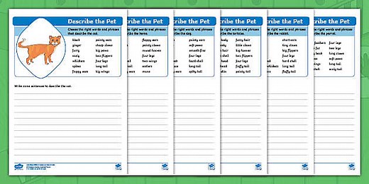 Pet Descriptions Writing Worksheets