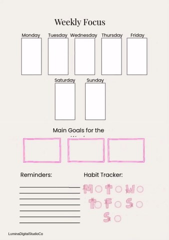 Printable Weekly Planner Page, Pink Minimalist Focus Organizer, A4 Weekly Goals & Habit Tracker PDF - Etsy