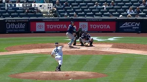 Ji-Man Choi flies out sharply to right fielder Aaron Judge.