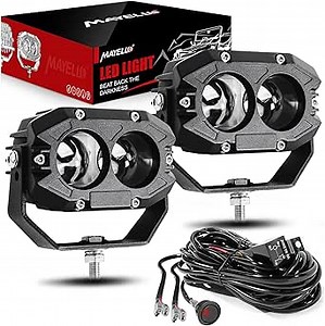 MAYELLO 4-Inch LED Pod Light - 60W Square, Spot Lens Beam, Offroad/Fog, Wiring Harness for Wrangler, Truck, SUV, ATV, UTV, Car, Boat