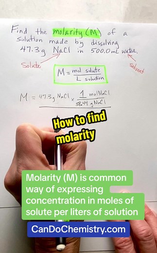 Chem instructor explains how to calculate molarity of a solution. #apchem #genchem #chemtok #alevelchemistry #apchemistry #chemistryhelp #chemistryhacks #chemistryexams #chemistry# #highschoolchemistry #chemistrytutor #collegechemistry #chem #molarity