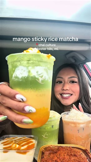 Mango sticky rice matcha 😱 tried drinks from @chai.culture.cafe new spring menu - they have so many fun tasty drinks!! Don’t skip their desserts too especially the biscoff brownie. Still dreaming about that tbh😭 these specialty drinks are $8.49 but their other drinks average about $5.50! #michigan #matcha #mukbang #placestoeat #matchalatte