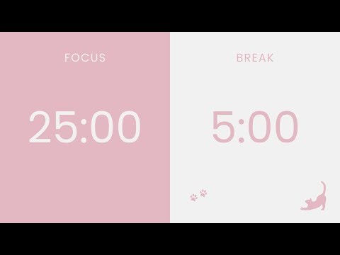 5 hour Pomodoro Timer 25/5 with a Little Cat 🐈‍⬛🌸 No Music, Light Pink & Soft White Calm Study