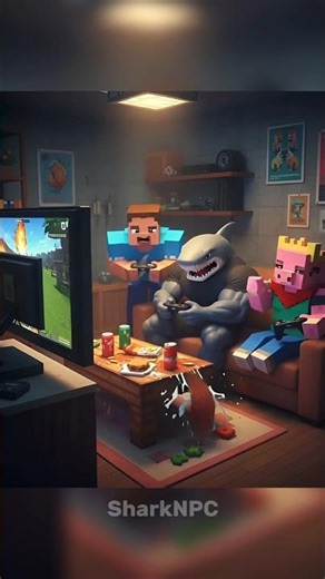 Shark goes to minecraft world for vacation