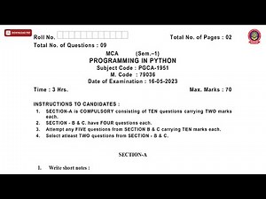 MCA 1ST SEM PROGRAMMING IN PYTHON MAY 2023 | PTU