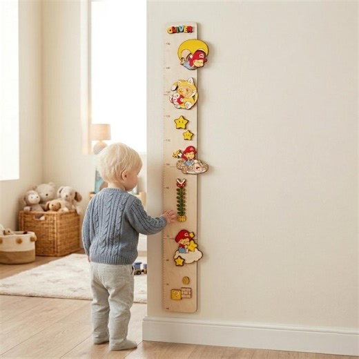 Super Mario Wooden Height Chart - Height Growth Ruler - Nursery Wall Sign - Self-adhesive, Wood Sign - Handmade & Customizable - Gamer Theme - Etsy UK