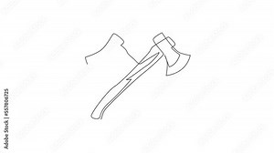 Animated self drawing of continuous line draw lumberjack axes crossed icon. Crossed axes, crossed firefighter axe, fire service fireman axe, Hatchet in vector format. Full length single line animation