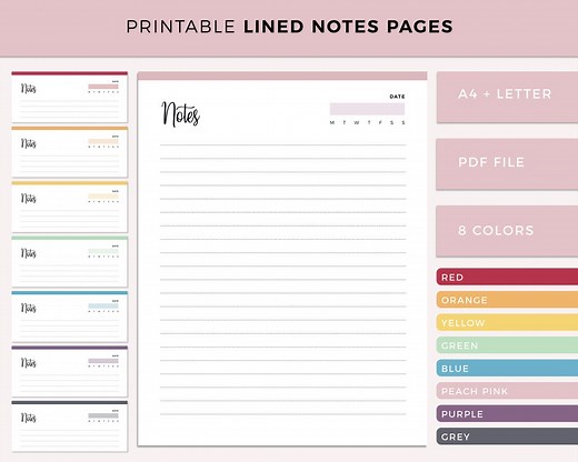 Printable Lined Notes Pages, Lined Paper, Notetaking Pages Pdf, Lined Sheets, Dotted Notes Paper, College Notes | A4 and Letter Size - Etsy