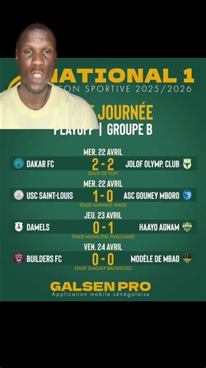National 1 Sénégal Groupe B : Résultats & classement J17