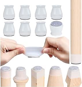 Chair Leg Floor Protectors 8PCS, Aimou Silicone Chair Leg Covers Furniture Leg Caps with Anti-Slip Felt Pads, Moving Furniture Quietly & Prevent Floor Scratches (Small, Translucent)
