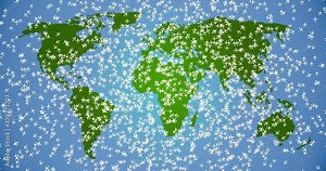World travel map with airplanes, flight routes. Infographic of aviation tracks. Concept of air traffic behavior during the pandemic. 4k animation.