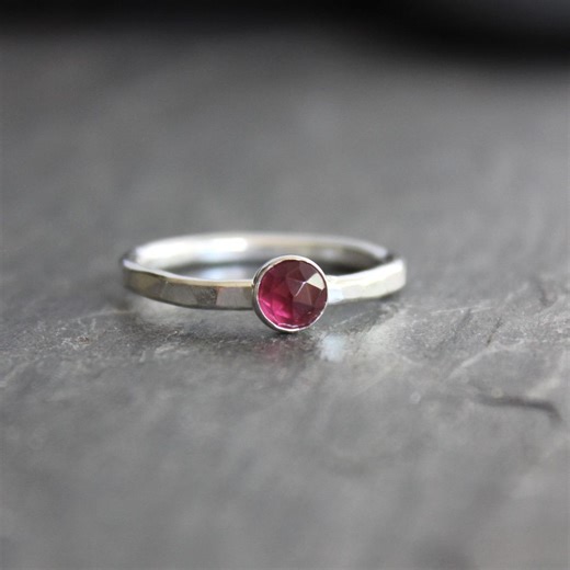 Rhodolite Garnet Sterling Silver Stackable Ring • January Birthstone • Handmade Minimalist • Second Anniversary Gift - Etsy