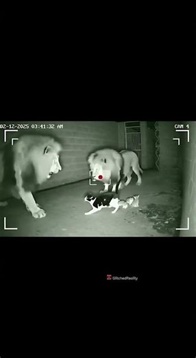 Unexpected Peace: Lions and Kitten Night Encounter #Shorts 🌙🦁🐱