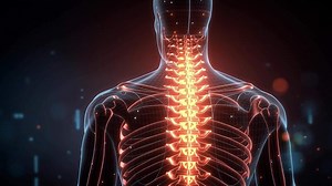 This visualization demonstrates the human spine, highlighting areas affected by pain and diseases. It emphasizes the importance of spinal health in medicine and patient care.