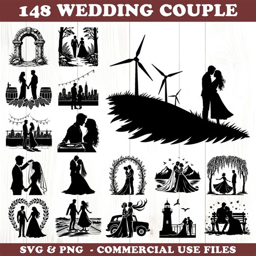 Wedding Couple Silhouette Svg & Png Bundle for Cricut and Laser Engrave Instant Downloads - Etsy