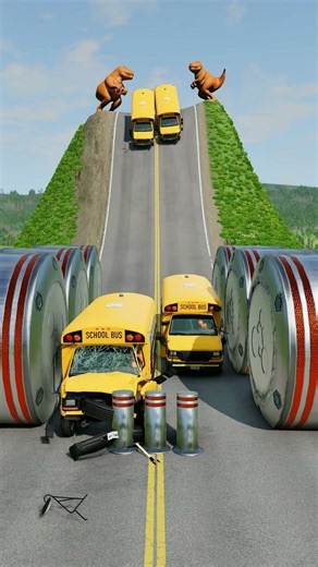 Ambulance Van & School Buses vs Hydraulic Crush - BeamNG.drive