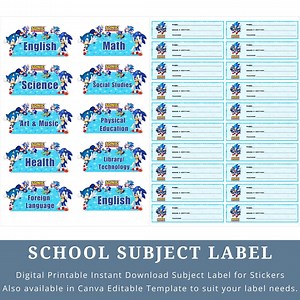 Cute Character Subject Labels | Canva Editable Template | Digital Download for All Ages | Printable | Fun School Notebook or Planner Tags - Etsy
