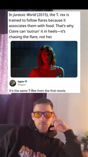 In Jurassic World 2015, the T rex is trained to follow flares because it associates them with