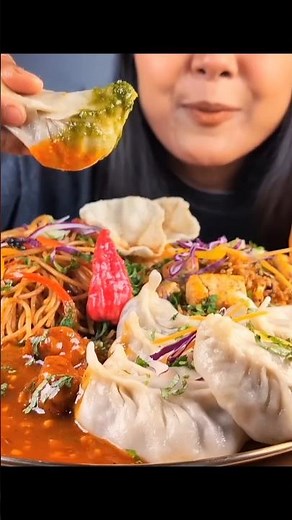 ASMR: Eating noodles and momo eating challenge 😋😄 stream momo with noodles eating Mukbang🤤😍