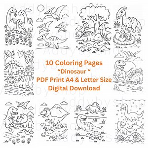Dinosaur Coloring Pages for Kids – 10 Printable Scenes (PDF) - Etsy