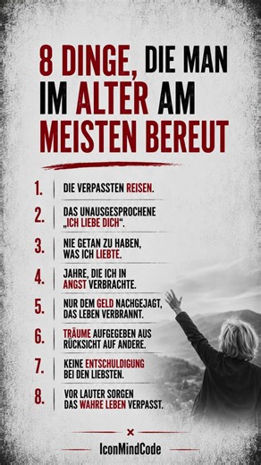 DIESE 8 Dinge wirst du im Alter am meisten bereuen! 🛑⏳ #träumeleben #reue #älterwerden
