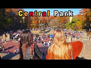 Central Park walking tour, warm autumn day, fall foliage colors in NYC 11/8/2025