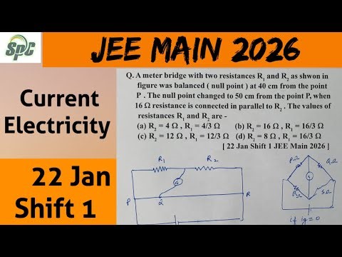 A meter bridge with two resistances R1 and R2 as shown in figure w [ 22 Jan Shift 1 JEE Main 2026]
