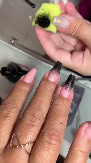 Gradient Nail Art Tutorial: Black Tips and Pink Base