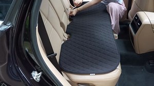 Linen Back Car Seat Cover, Rear Car Seat Cover for Cars Truck SUV, Anti-Slip Breathable Rear Bench Seat Protector Cushion Pad with Storage Pockets for Most Vehicles-Beige 1pc