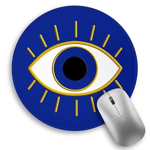 Evil Eye Lucky Round Mouse Pad, Small Mouse Pad with Non-Slip Rubber Base, Stitched Edge Mousepad for Desk Wir