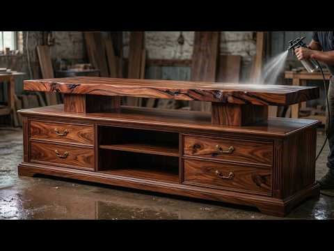 Transform Large Piece Of Wood Into Stylish TV Stand | The Complete Step By Step Woodworking Process