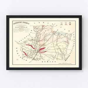 Kershaw County Map 1873, Vintage Kershaw County Map, Old Kershaw County South Carolina Art, Wall Art Gift for Kershaw County History Lovers - Etsy