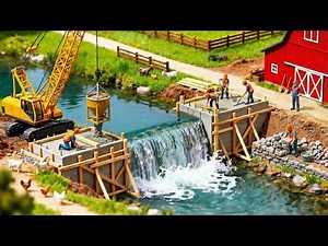 Miniature Construction: Building a Farm Barn Dam 🏡Tiny Water Control Project 🐄🚚 ASMR Tiny Farm