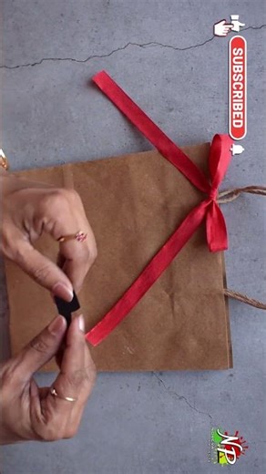 🎅Gift Bag Decoration with Ribbon | Brown Gift Bag | Santa Shoe Gift Bag Idea #ytshorts