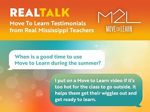 See what real #Mississippi teachers are saying about Move To Learn! Remember that you can put on Move To Learn if it's too hot for recess or outdoor activities. Check out our videos on M2L.TV if YouTube is not accessible. We also share videos DAILY on our Facebook page. Let's get #moving! ☀️ | Move To Learn