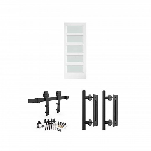 36 in. x 96 in. Barn Door Slab, 72 in. Hardware Kit and 12 in. Handle Pull Set (2-Pack) - The Home Depot