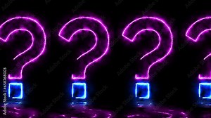 Neon Glowing Question Mark Animation With Reflection Floor Moving. Loop Animation Of Question Mark On The Dark Background, Question Mark Sign Or Symbols Animation Neon Effects Stock Video