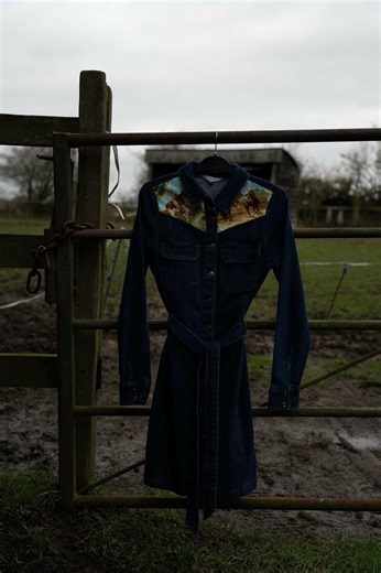 Cowboy Appliqué Western Denim Dress - Etsy UK