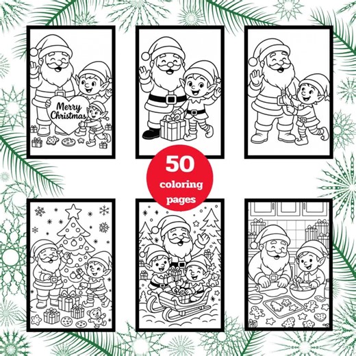 Gnome & Santa Christmas Coloring Pages for Kids | Printable Coloring Book | Winter Activity Sheets - Etsy