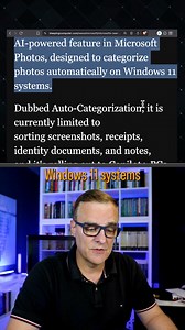 Microsoft has begun testing a new AI-powered feature in Microsoft Photos, designed to categorize photos automatically on Windows 11 systems. Dubbed Auto-Categorization, it is currently limited to sorting screenshots, receipts, identity documents, and notes, and it's rolling out to Copilot PCs across all Windows Insider channels with Microsoft Photos version 2025.11090.25001.0 or higher. Source: https://www.bleepingcomputer.com/news/microsoft/microsofts-new-ai-feature-will-organize-your-photos-au