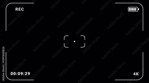 Video camera recorder screen overlay on a transparent background, 4K camcorder interface for video cameras with alpha channel, Camera recording screen interface with 15 second timer.