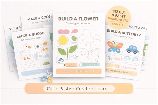 Cut and Paste Worksheets for Kids | Fine Motor Skills Activity | Preschool Kindergarten Printable | ESL Activities | Busy Book PDF - Etsy