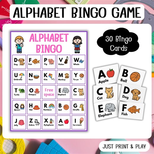 Alphabet Bingo Game A-Z: 30 Colorful Cards, Letter Recognition (printable PDF) - Etsy New Zealand