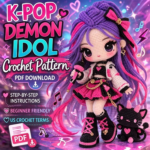 Demon Idol Doll Crochet Pattern PDF | Kawaii Anime Doll Pattern | Cute Idol Plush Pattern | Fantasy Doll Amigurumi | Beginner Crochet - Etsy