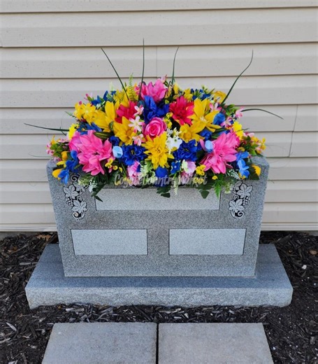 Pink Yellow Blue Cemetery Headstone Saddle-grave Headstone Flowers-cemetery Flowers-grave Saddle-memorial Flowers-spring Grave Flowers - Etsy