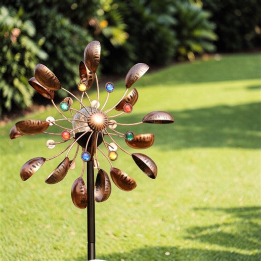 Copper Wind Spinner With Solar Lights | Handmade Metal Garden Sculpture, Outdoor Yard Art Decor, Kinetic Windmill, Unique Gift - Etsy