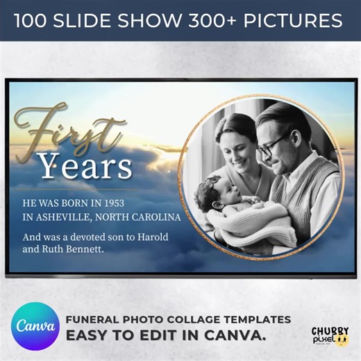 Blue Sky Funeral Slideshow Canva Template: 100  Slides Obituary Video Tribute (digital Download - Etsy
