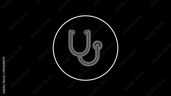 Line animation of stethoscope icon. Medical device. Physician instrument. Patient checkup.