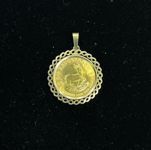 22k Gold Krugerrand Coin Pendant - 14k Yellow Gold Bezel - Etsy
