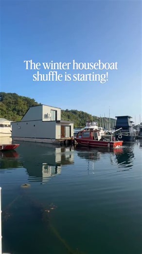 It’s that time of year when the houseboats play a game of nautical musical chairs, shuffling around their spots as boats vacate the docks. While in summertime the end of the dock by the bluffs is usually regarded as the most desirable, in the winter, people clamour to be closer to the marina building. (This means less snowy, icy dock to navigate!). I live on the floating home dock. All my neighbours have their permanent berths, and don’t move around… so I get the same view year round! #houseboat
